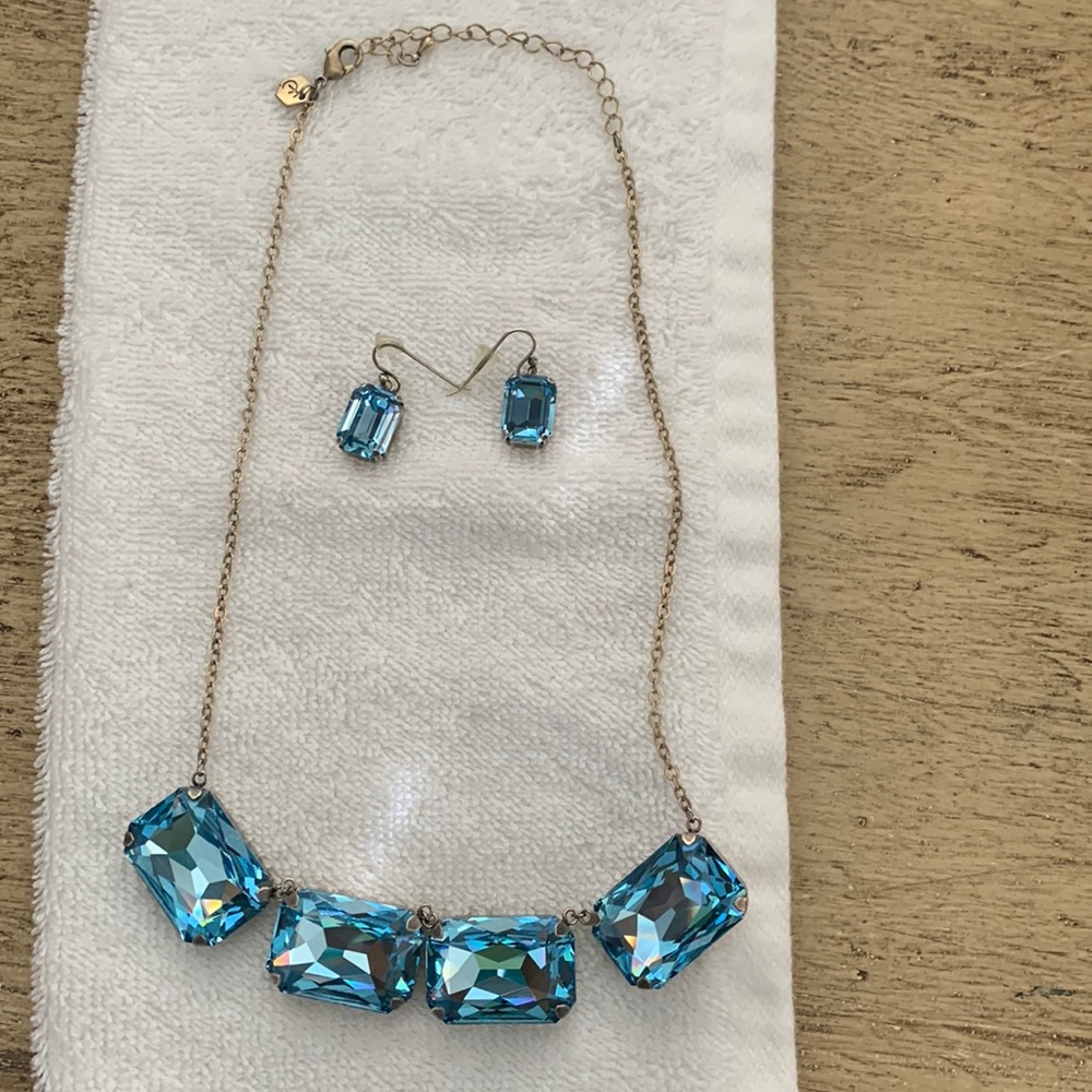 Touchstone Crystal blue stone necklace and earring set